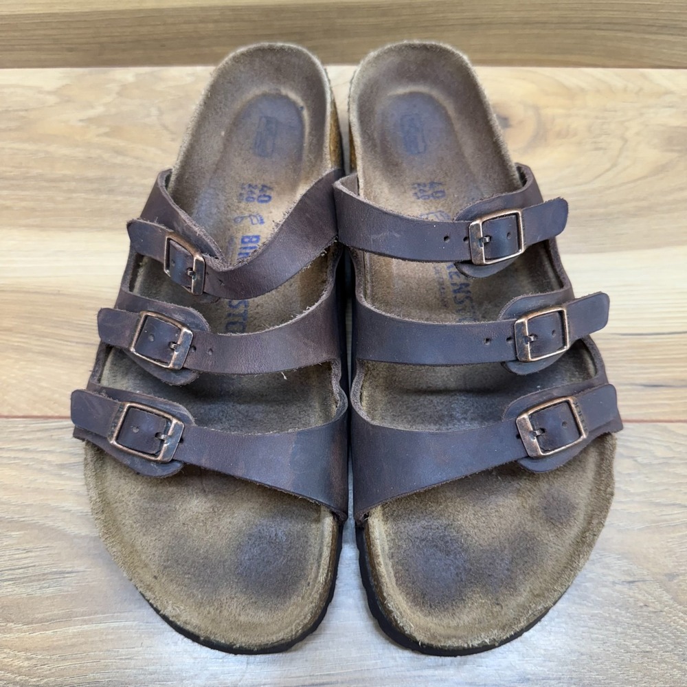 Birkenstock Florida Nubuck Soft Footbed 9 W EU 40 Womens Brown Leather Sandals